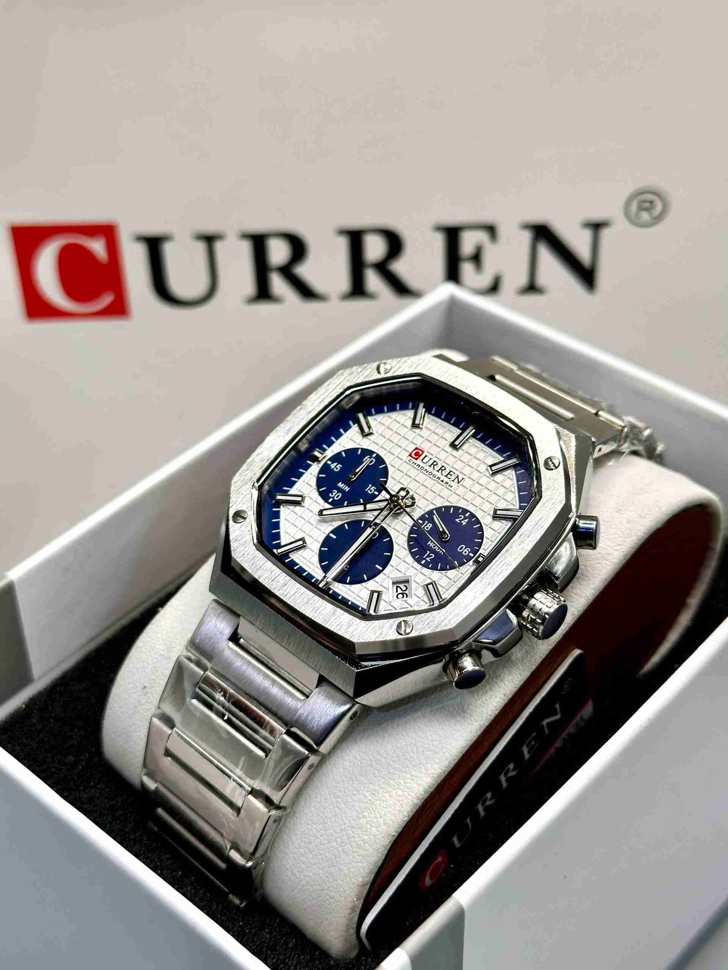 CURREN M8459 Argent / Blanc / Bleu