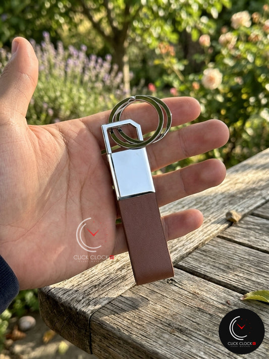 Porte clé 2 Acier/ Cuir  Brown