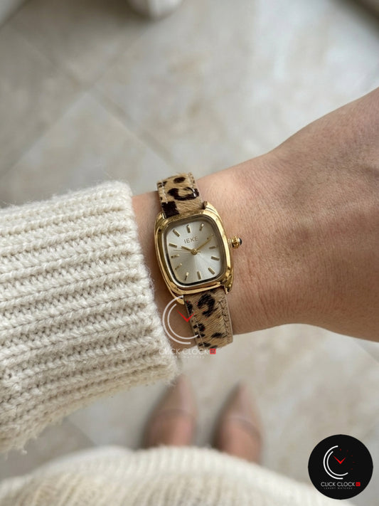 IEKE RECT2 Cuir Léopard Gold