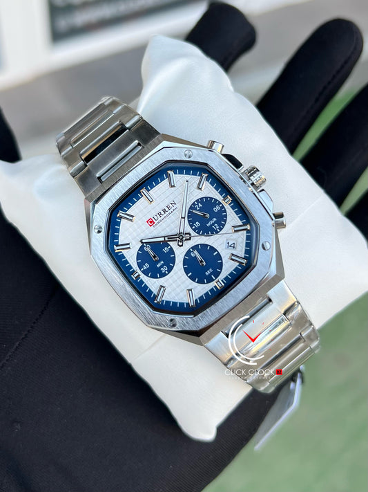 CURREN M8459 Argent / Blanc / Bleu